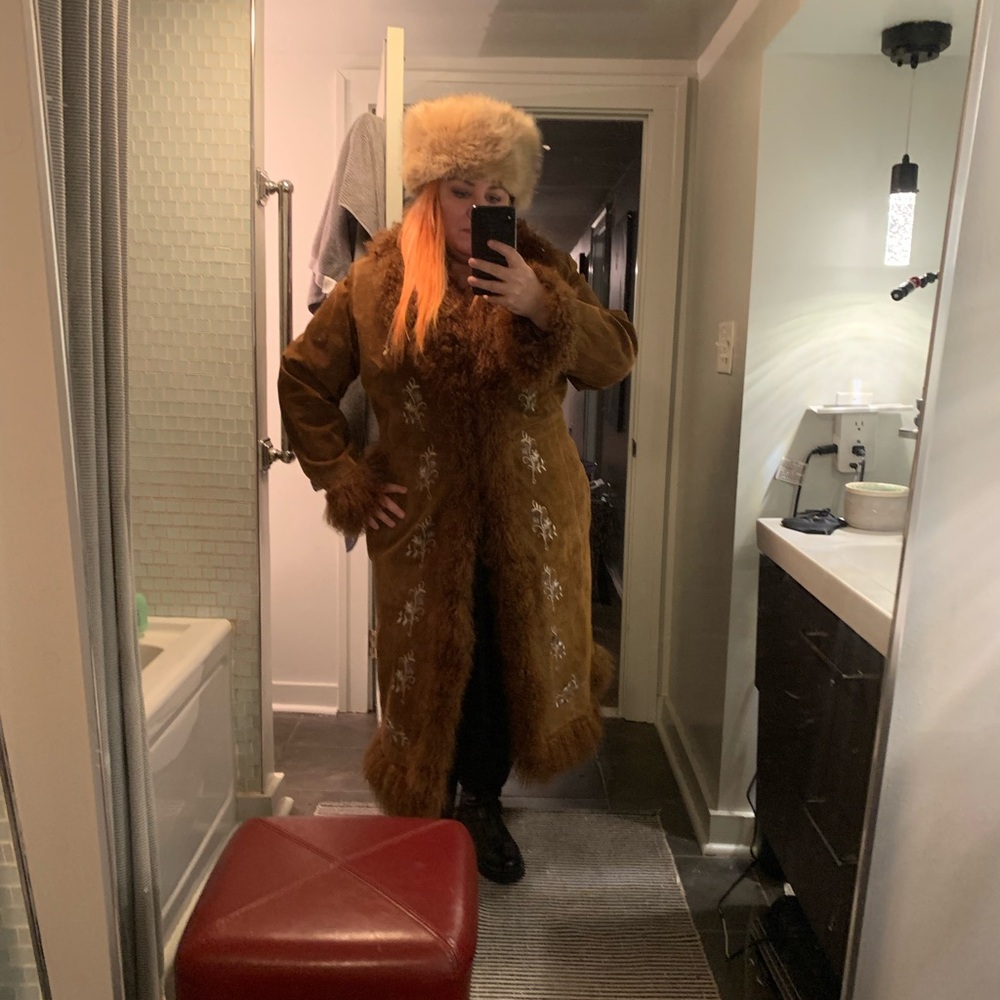 Vintage penny lane suede + Embroidered ginger rust brown Women's Coat - Picture 9 of 15